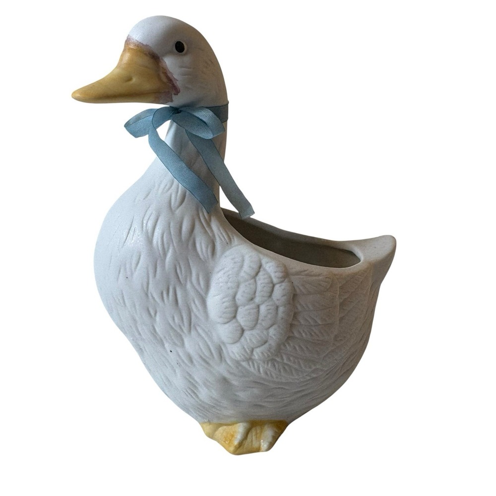 Vintage Homco 7.5" Ceramic Bisque Duck Planter #8886 90s Cottagecore